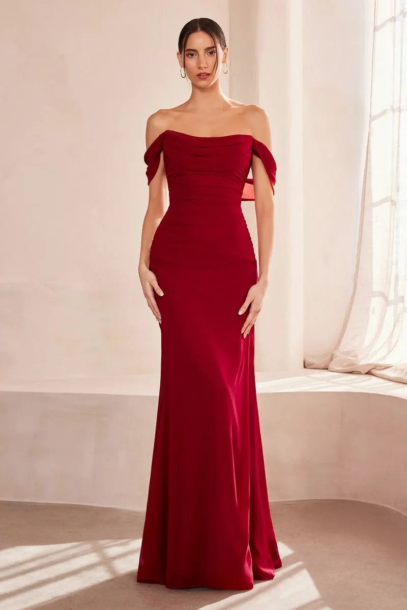 Off The Shoulder Round Neck Chiffon Fitted Dress by Tux-USA