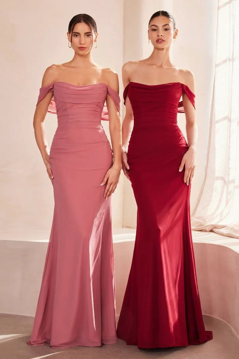 Off The Shoulder Round Neck Chiffon Fitted Dress by Tux-USA