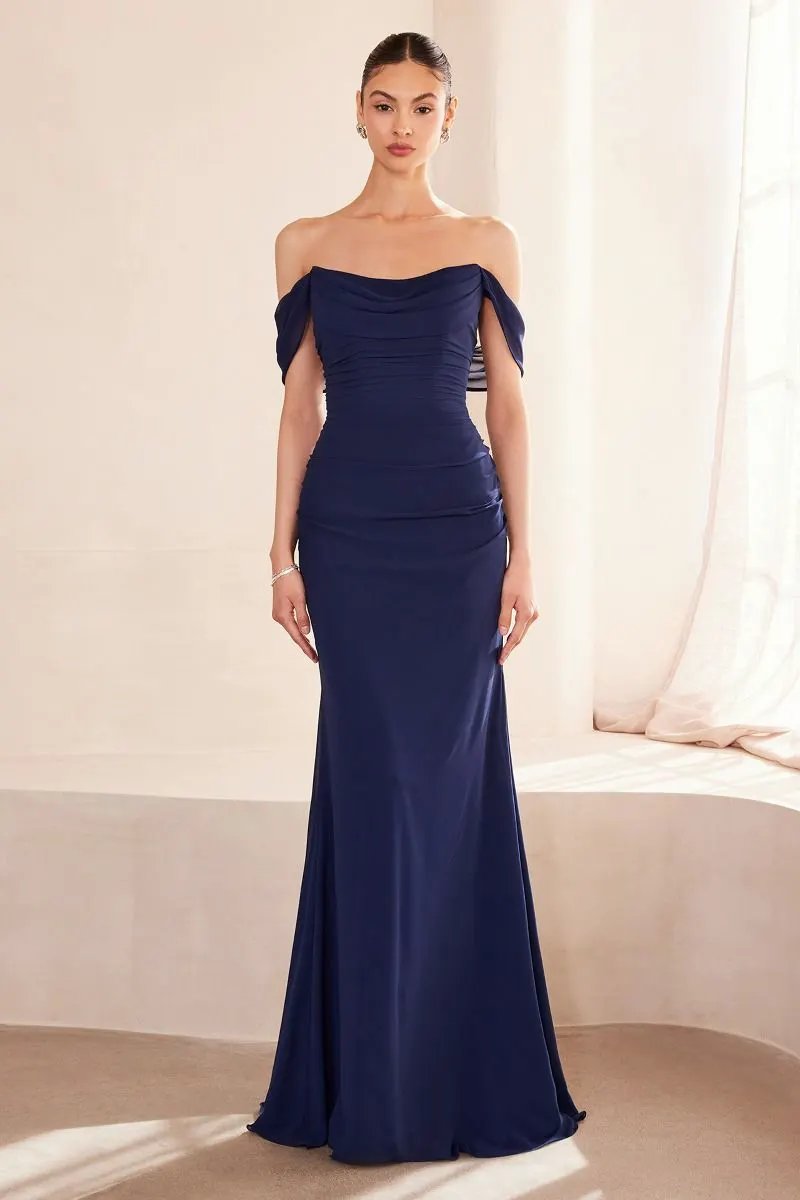 Off The Shoulder Round Neck Chiffon Fitted Dress by Tux-USA