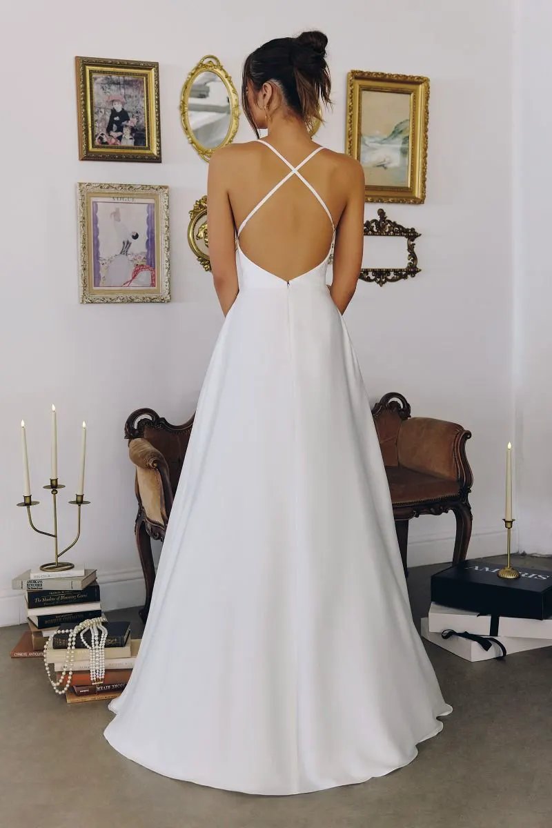 Wedding A-Line, Soft Satin, Draped Cowl Neckline with Spaghetti Straps by Tux-USA