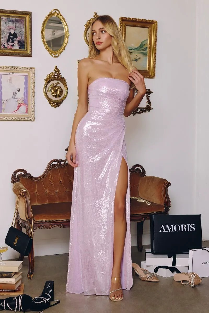 Strapless Neckline Sequin Fabric by Tux-USA