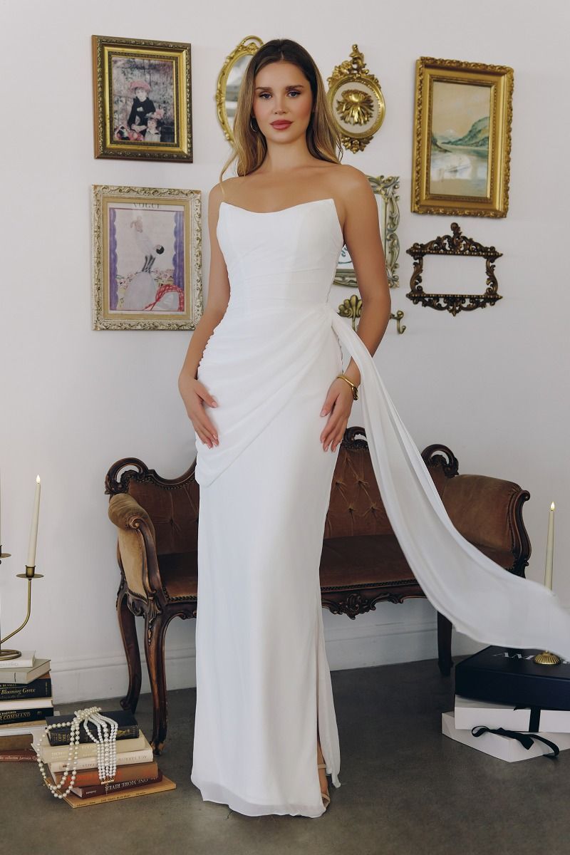Strapless Chiffon Gown is, Sculpted Bodice and Draped Silhouette-0
