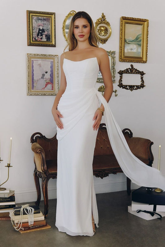 Strapless Chiffon Gown is, Sculpted Bodice and Draped Silhouette-0