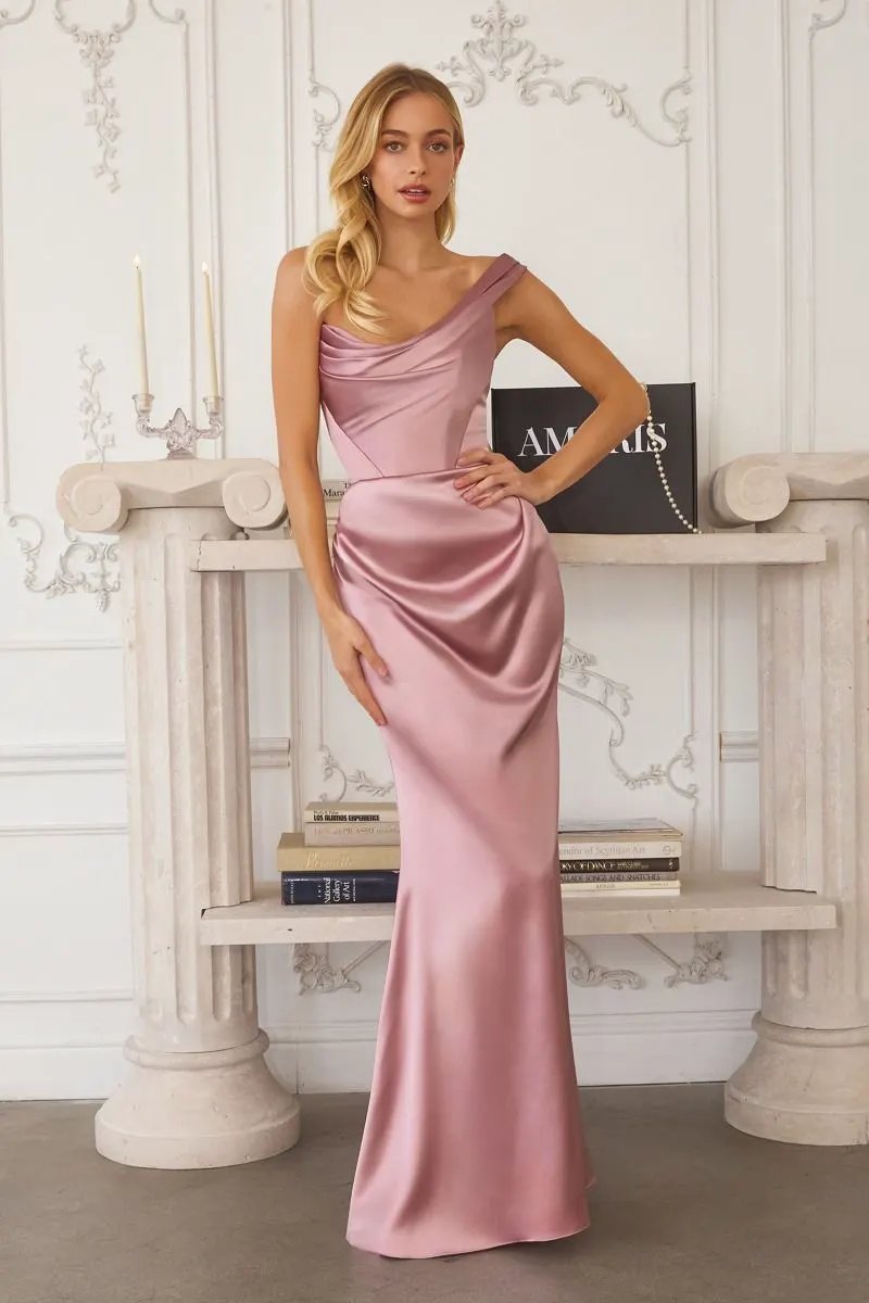 One Shoulder Stretch Satin Gown by Tux-USA