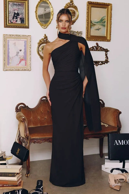 One-shoulder Neckline Draped Chiffon by Tux-USA