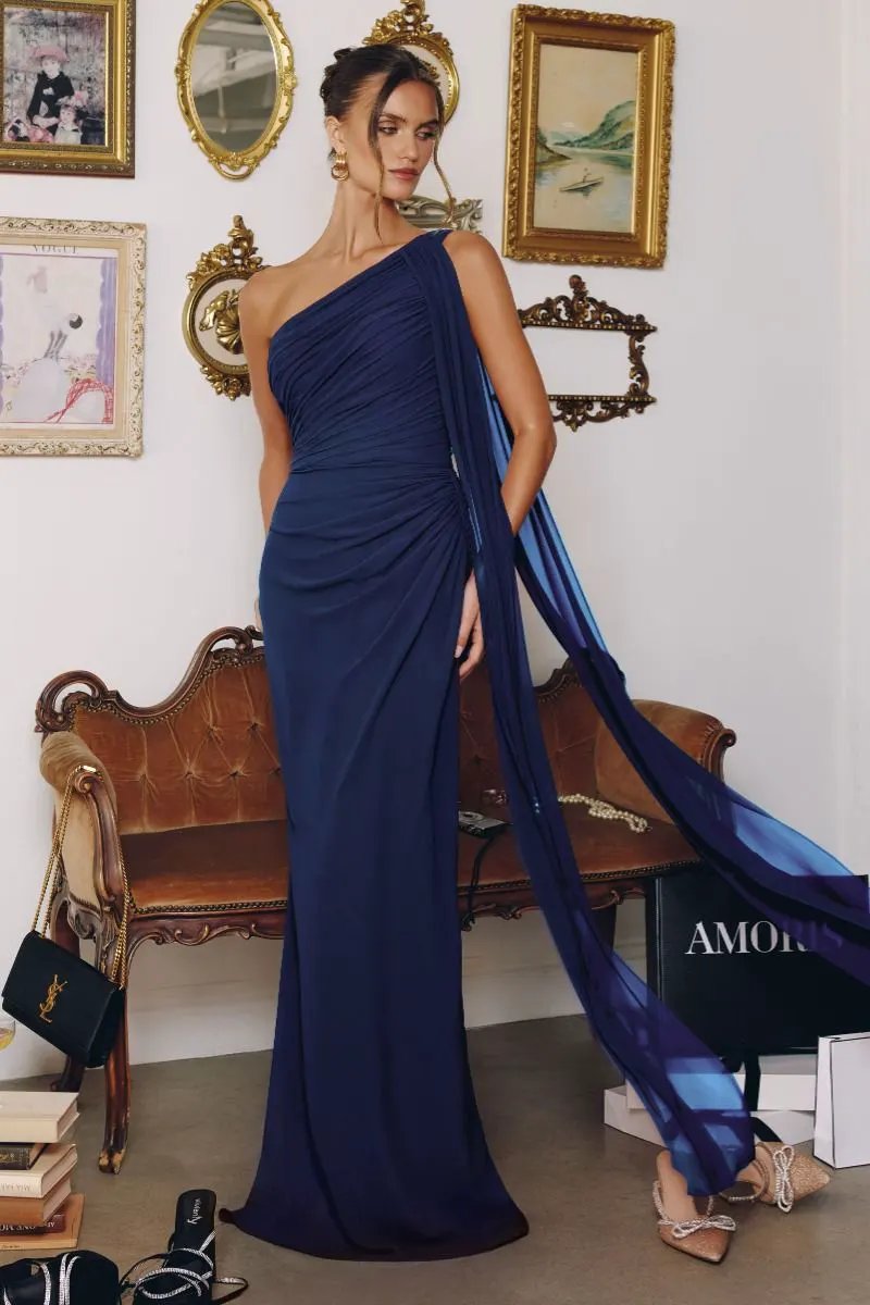 One-shoulder Neckline Draped Chiffon by Tux-USA