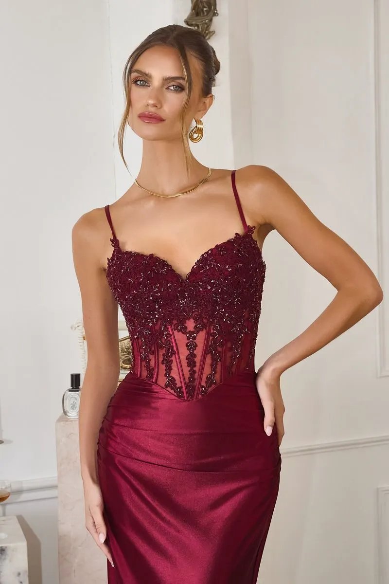 Embellished sheer corset bodice, lace-up back & delicate straps by Tux-USA