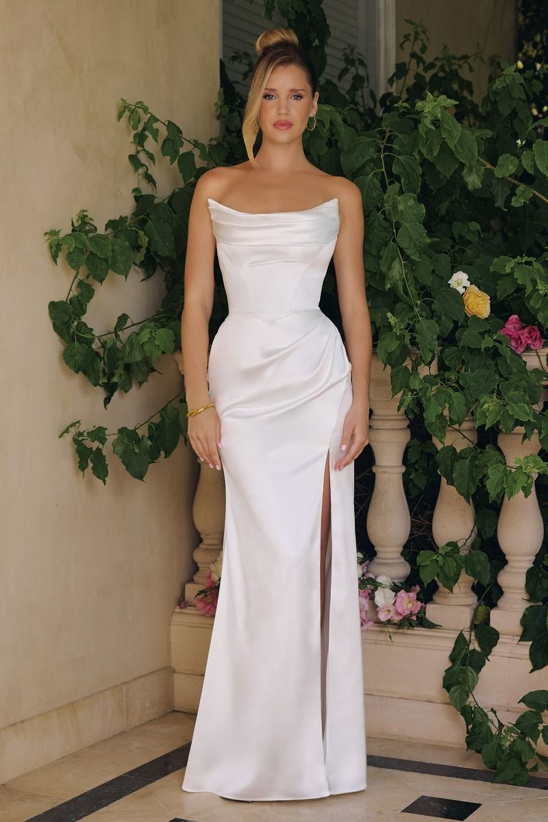 Stretch Satin Gown, Softly Draped Neckline and a Sculpted Bodice-2