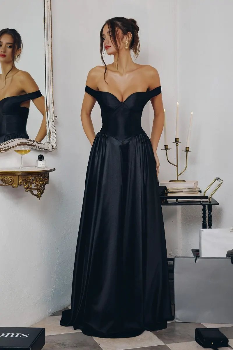Off-Shoulder Satin Ball Gown with Sweetheart Bodice and Flowing Skirt by Tux-USA
