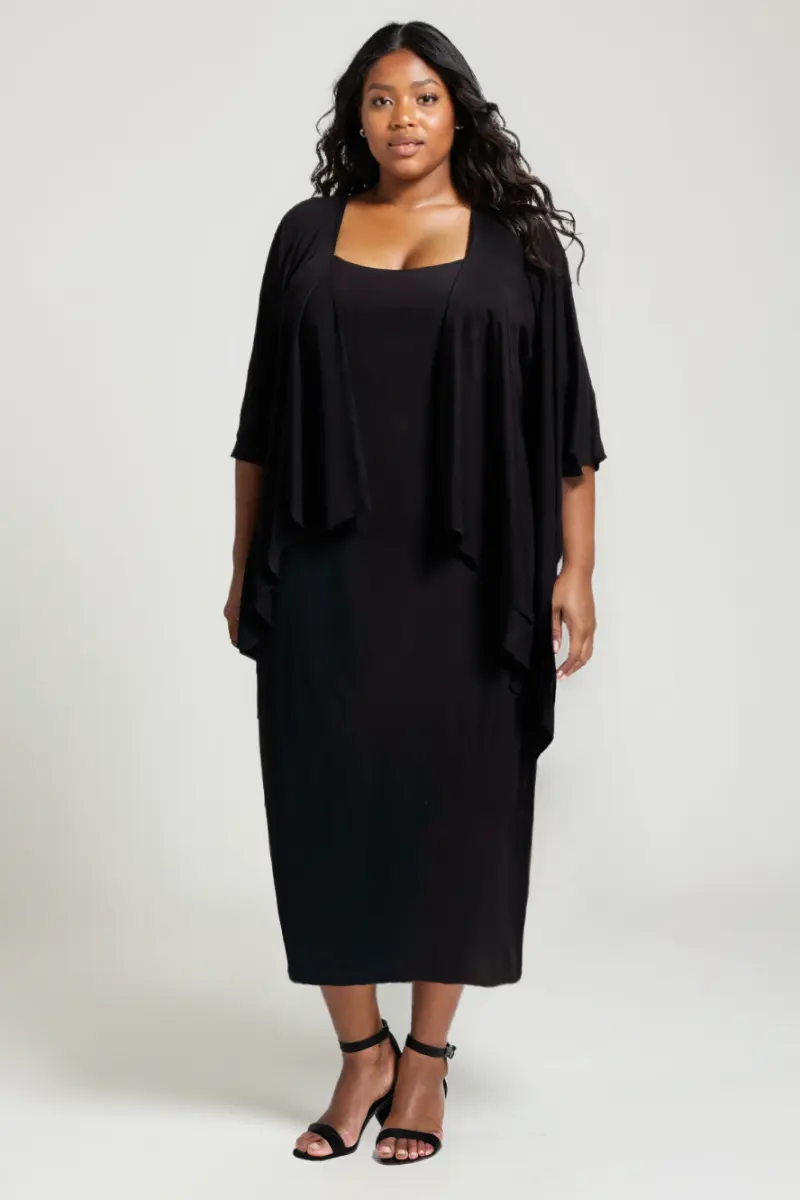 Plus Size Midi Sheath Dress with Draped Overlay Jacket by Tux-USA