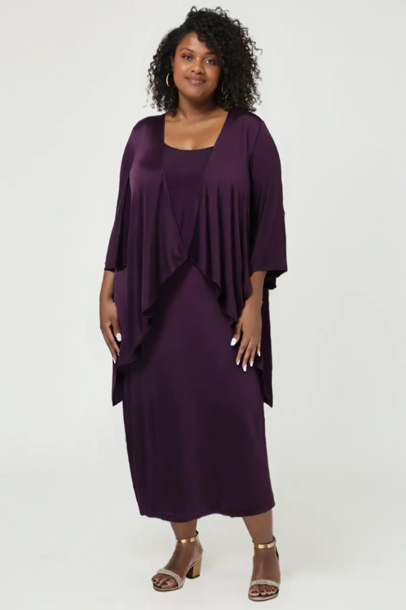 Plus Size Midi Sheath Dress with Draped Overlay Jacket by Tux-USA