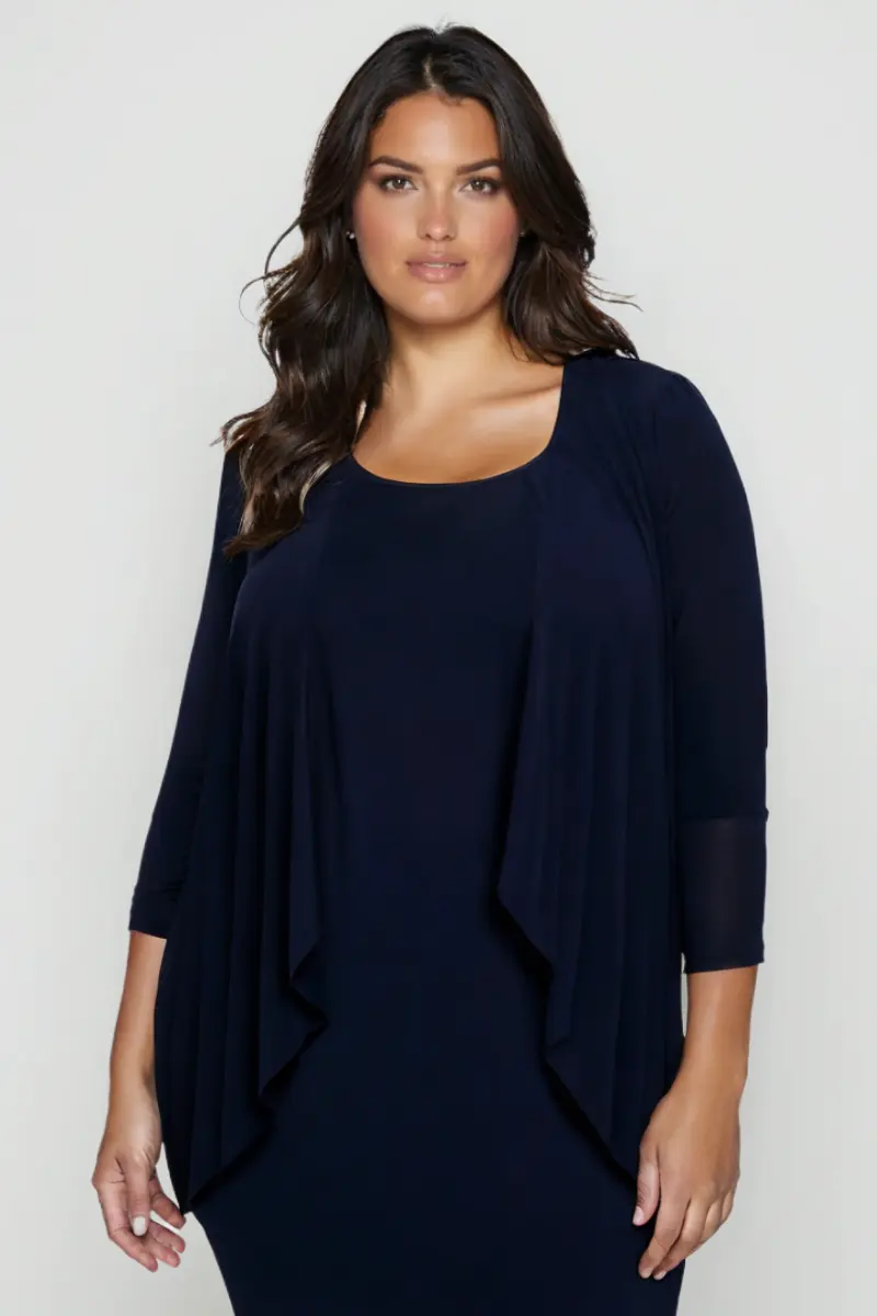 Plus Size Midi Sheath Dress with Draped Overlay Jacket by Tux-USA