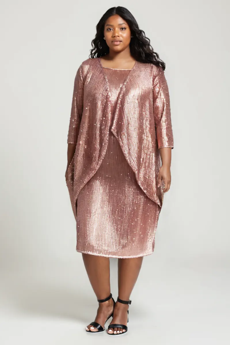 Plus Size Sequin Sheath Dress with Chiffon Overlay Jacket by Tux-USA