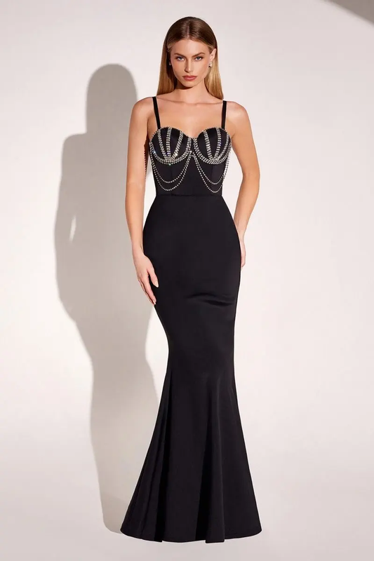 Beaded Draped Bodice Sweetheart Neckline Bodycon Dress by Tux-USA