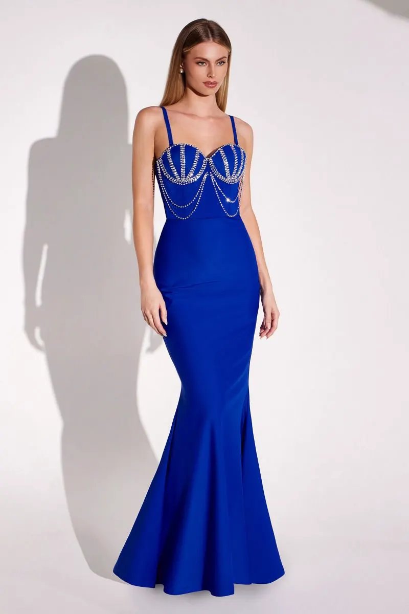Beaded Draped Bodice Sweetheart Neckline Bodycon Dress by Tux-USA