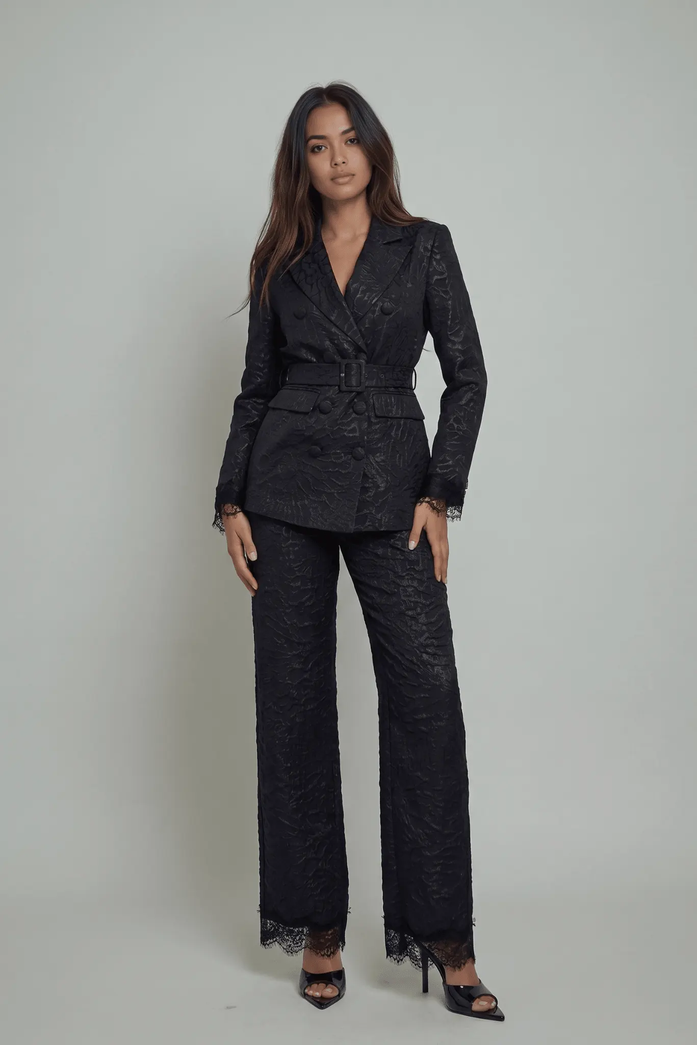 The Maison Jacquard Lace-Trim Trousers by Akalia