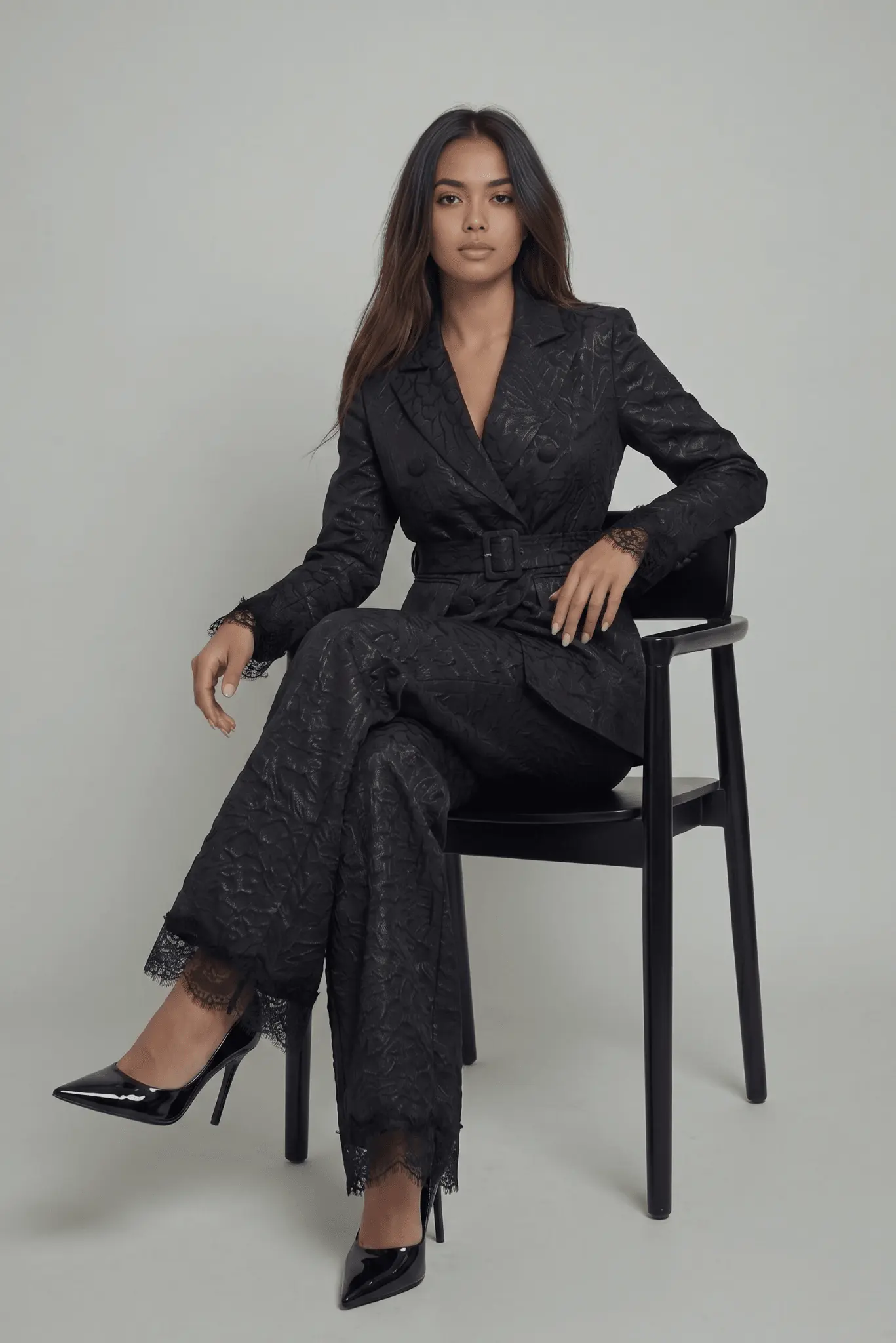 The Maison Jacquard Lace-Trim Trousers by Akalia