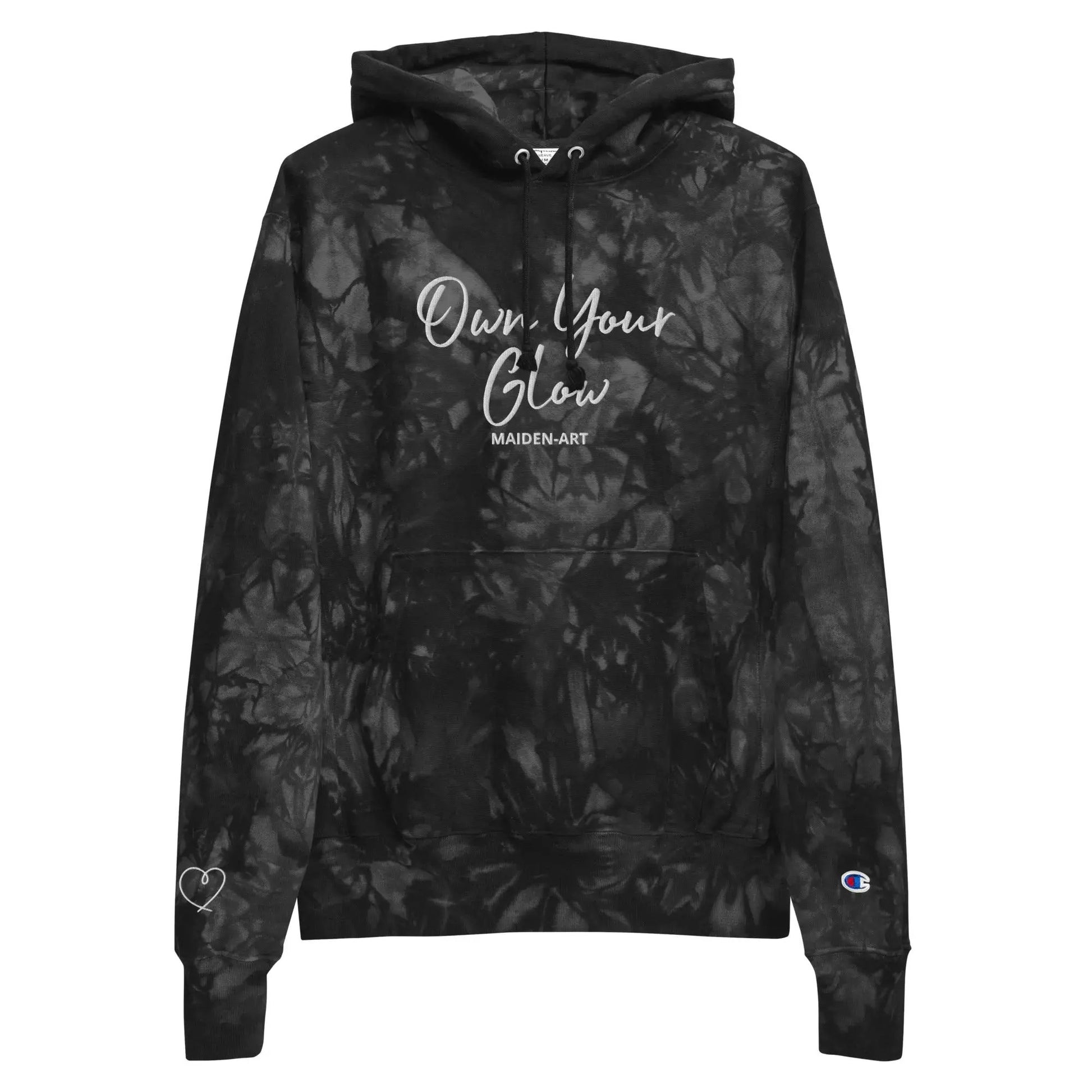 Own Your Glow Unisex Champion tie-dye hoodie with Embroidery | Champion hoodie by Maiden-Art