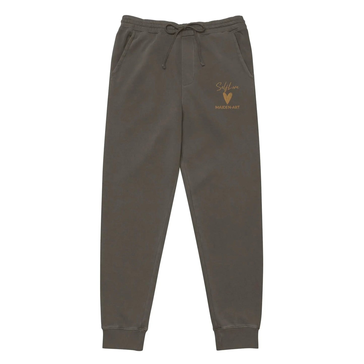 Self Love Unisex pigment-dyed sweatpants with Old Gold Embroidery - unisex sweatpants by Maiden-Art