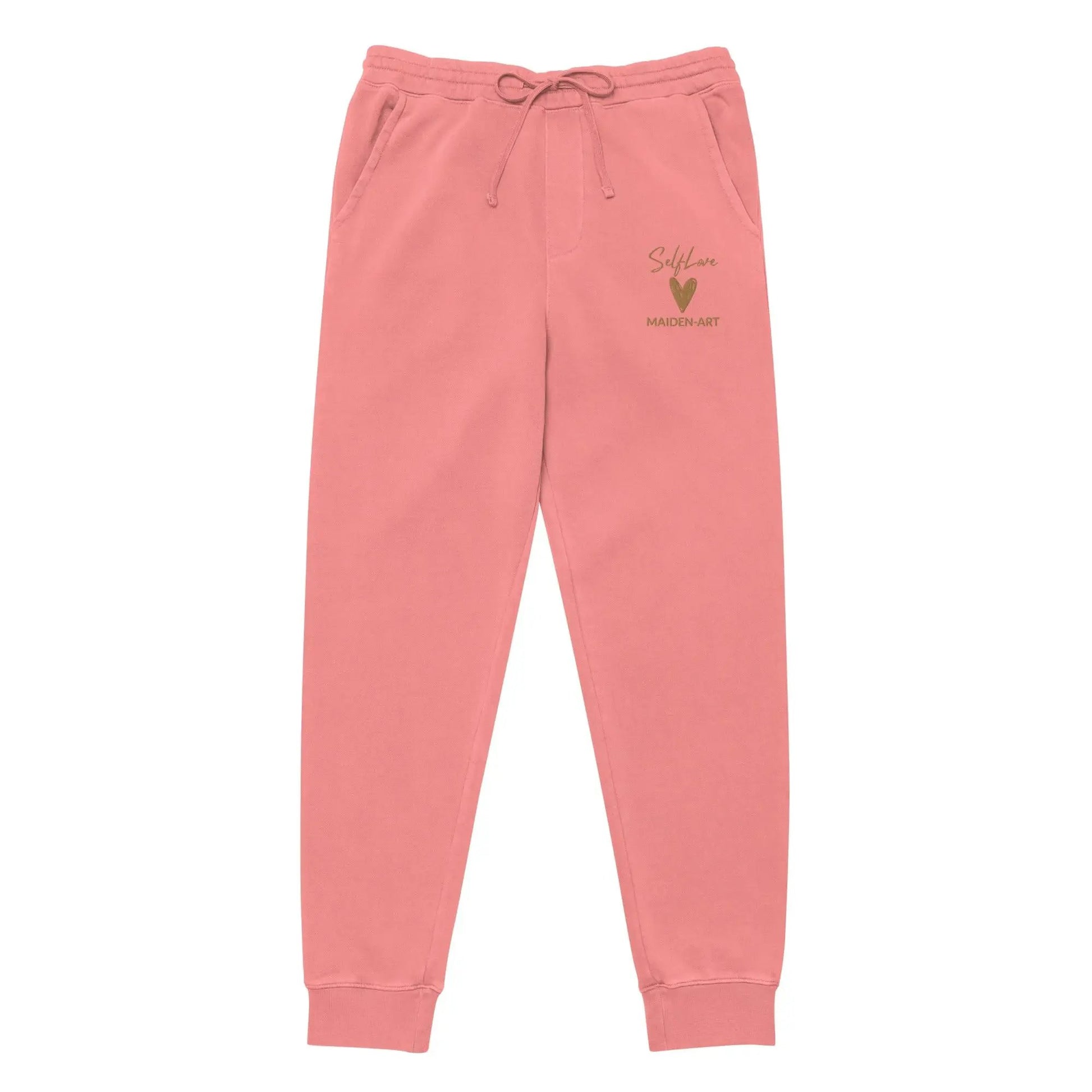 Self Love Unisex pigment-dyed sweatpants with Old Gold Embroidery - unisex sweatpants by Maiden-Art