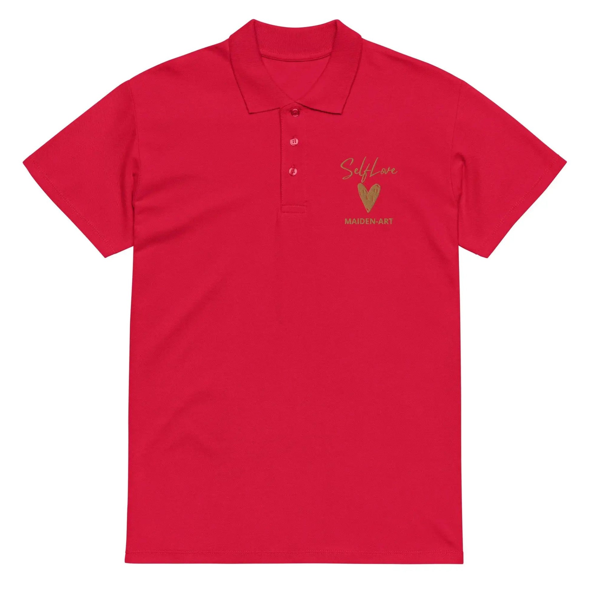 Self Love Premium pique polo shirt with Old Gold Embroidery by Maiden-Art