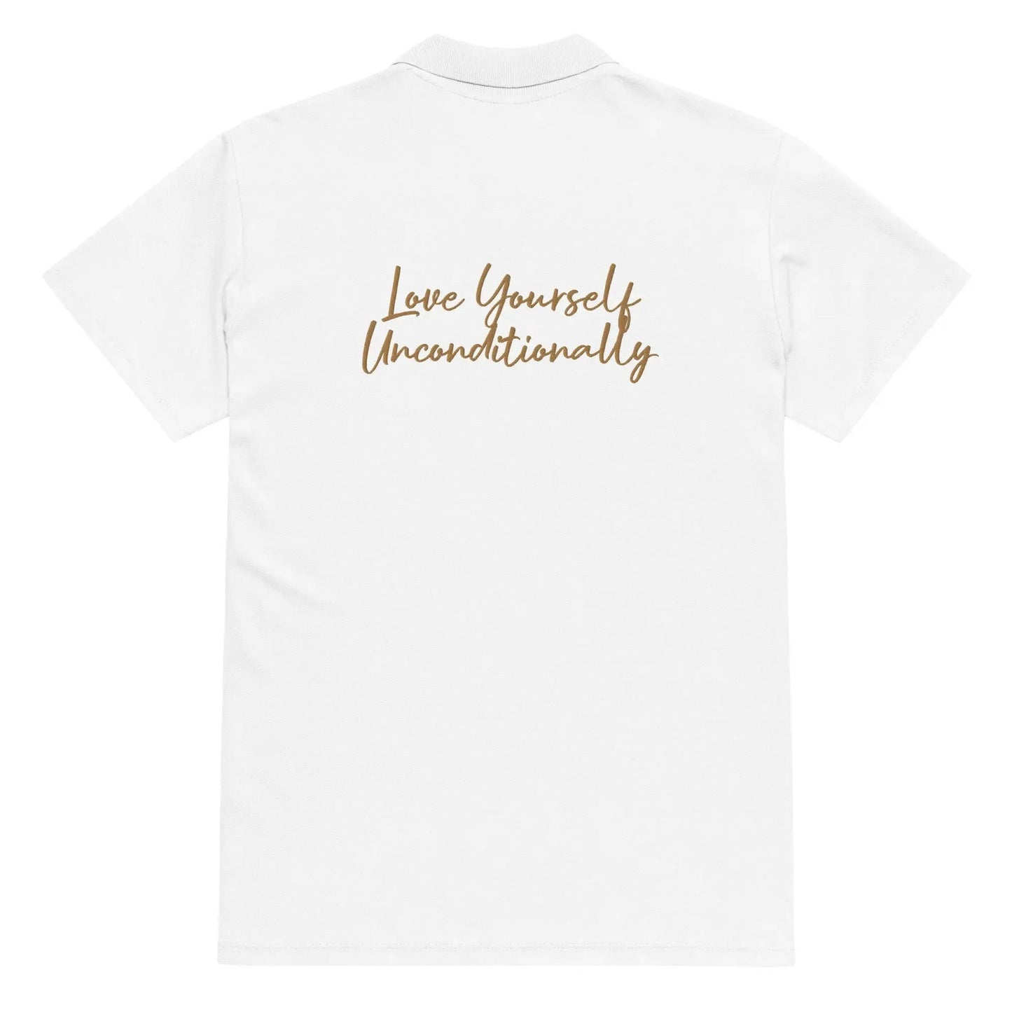 Self Love Premium pique polo shirt with Old Gold Embroidery by Maiden-Art