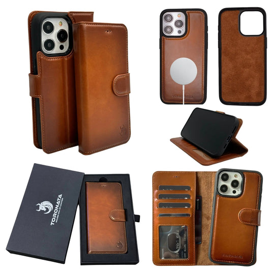Vegas Premium Leather iPhone 15 Plus Wallet Case with MagSafe | Detachable RFID Blocking Luxury Wallet by TORONATA