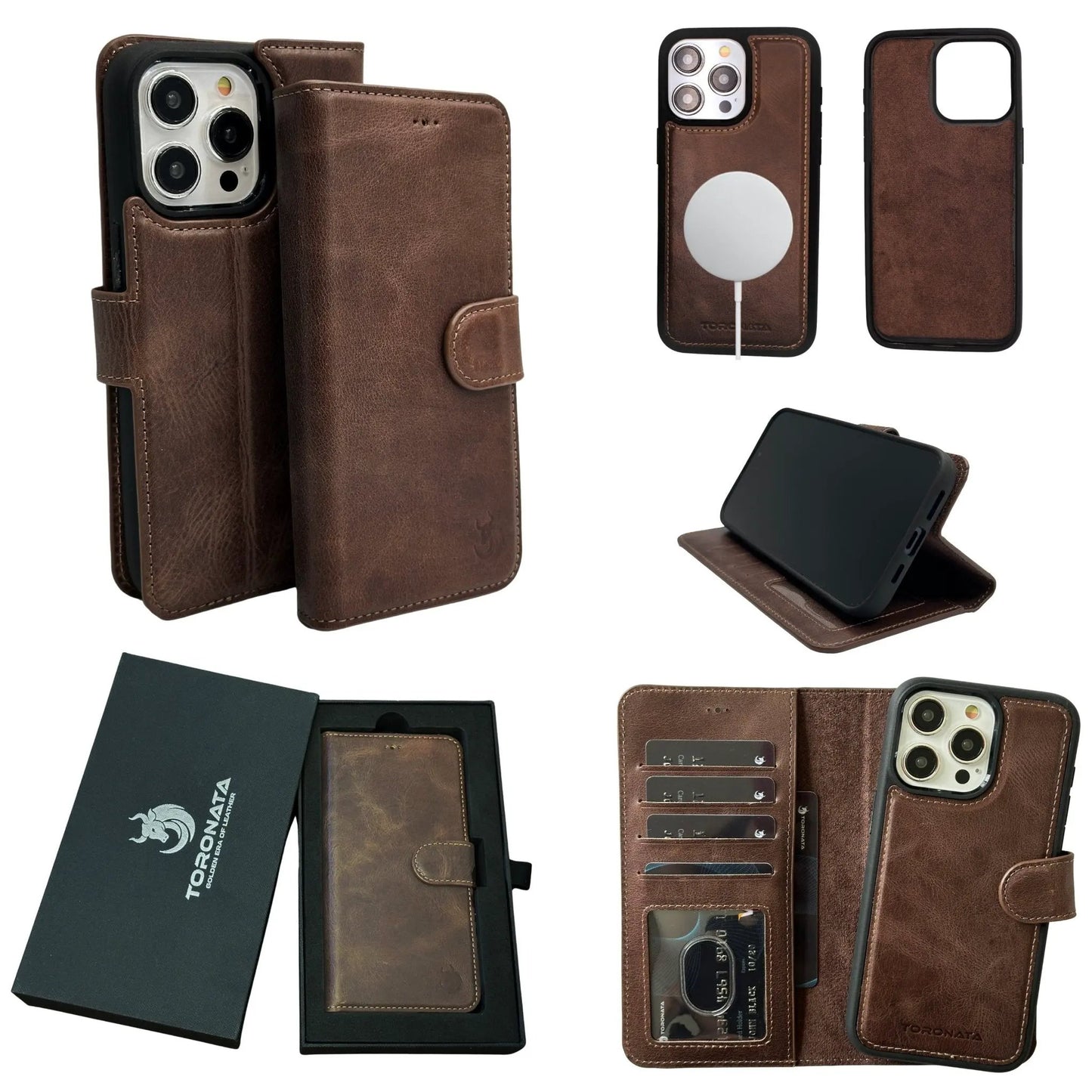 Vegas Premium Leather iPhone 15 Pro Wallet Case with MagSafe | Detachable RFID Blocking Luxury Wallet by TORONATA