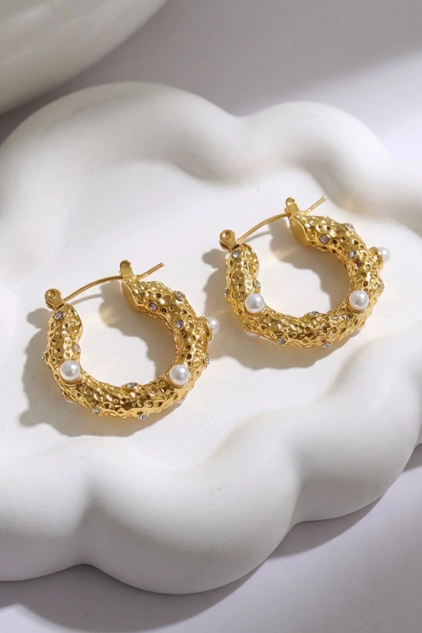 Waterproof Show Me Pearls Hoop Earrings Gold Plated by Akalia