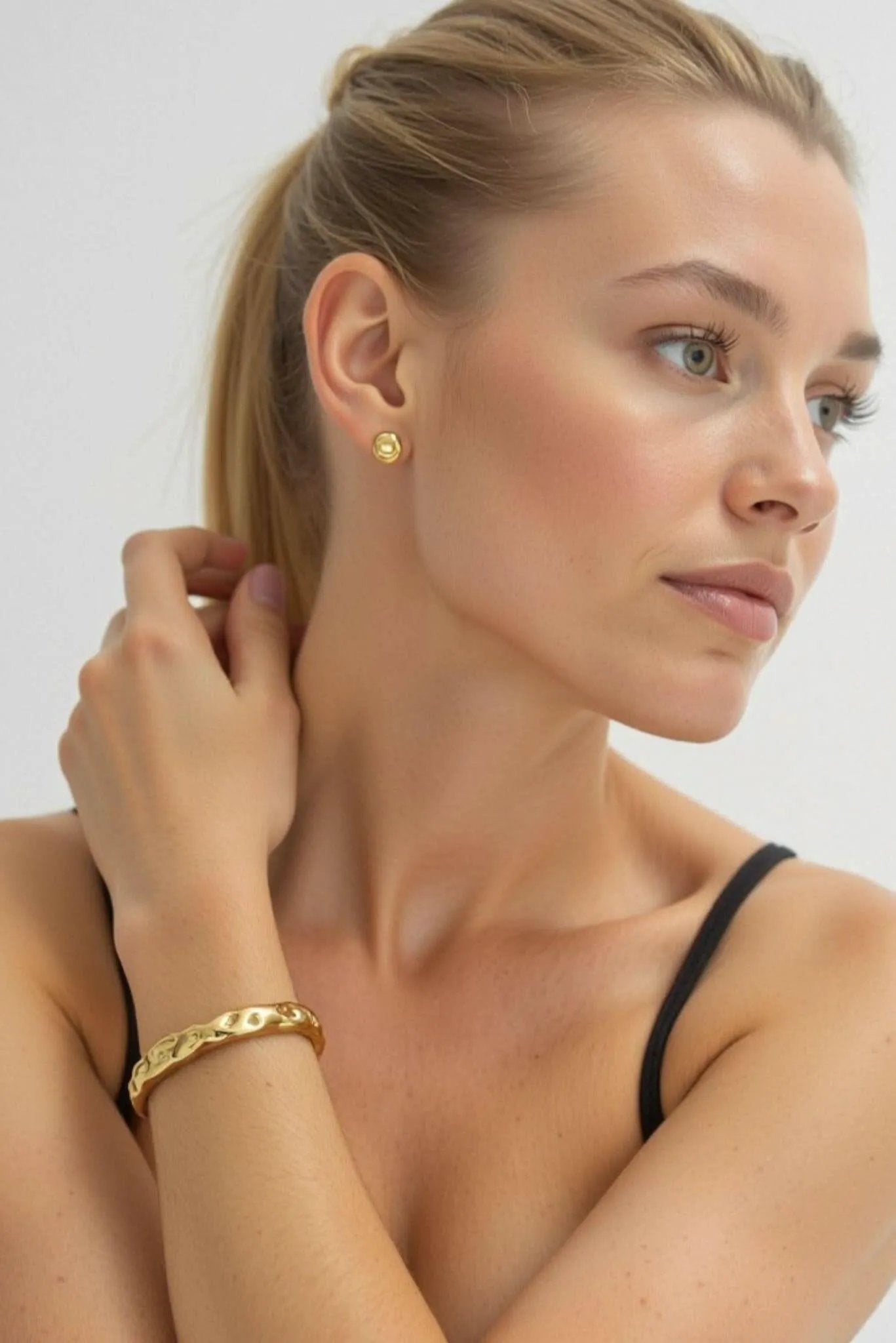 Waterproof Textured Gold Cuff Bracelet by Akalia