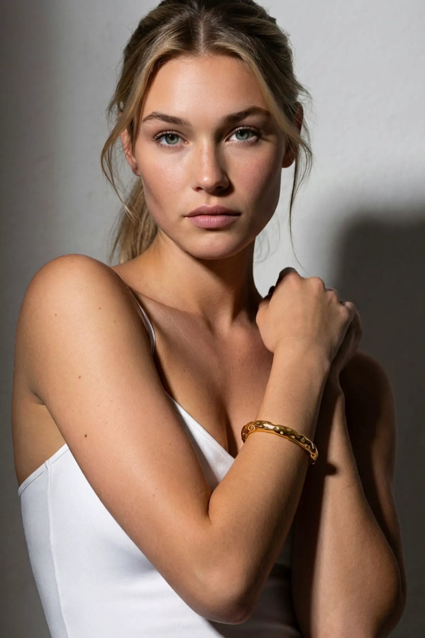 Waterproof Textured Gold Cuff Bracelet by Akalia