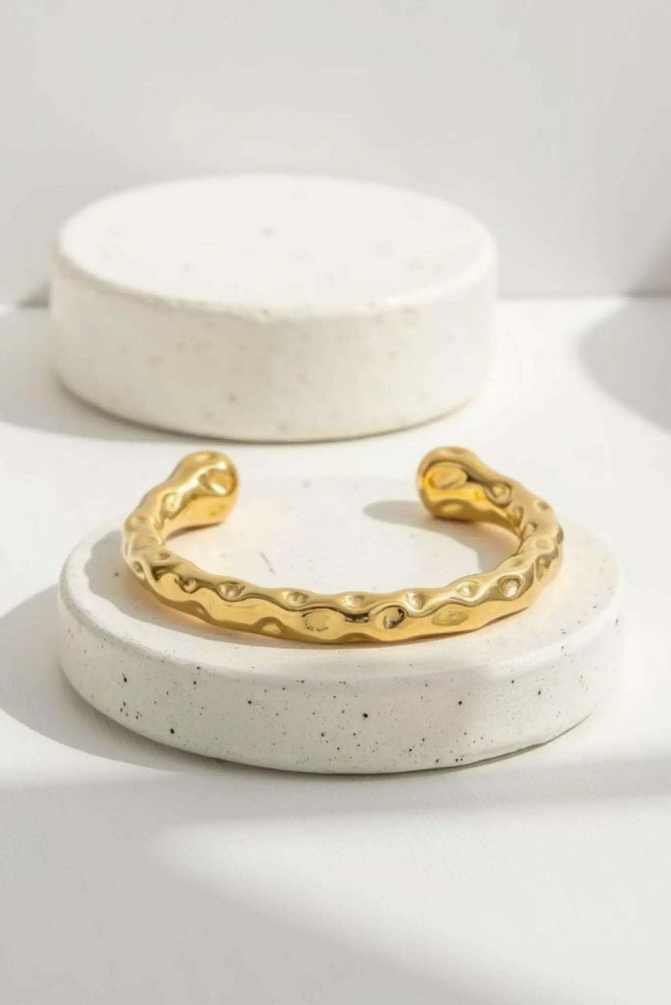 Waterproof Textured Gold Cuff Bracelet by Akalia