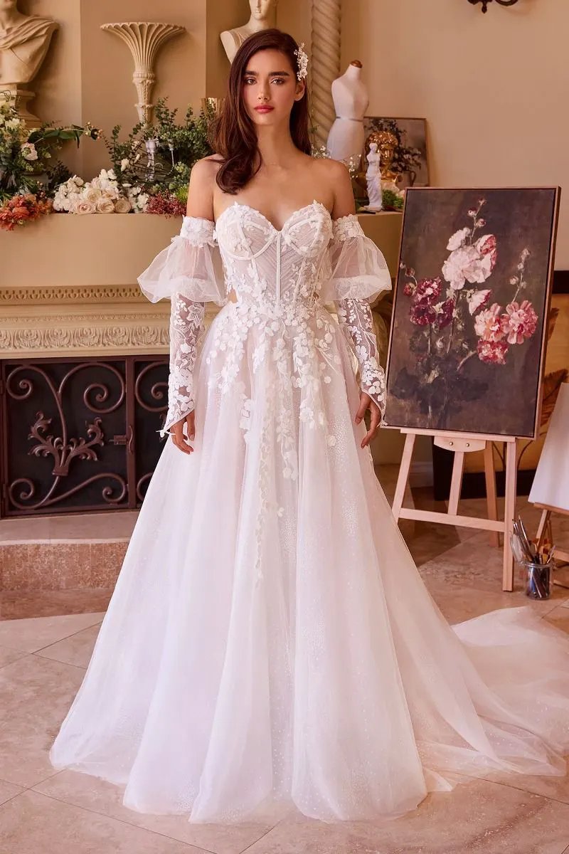 Floral Appliqued Strapless Wedding Ball Gown by Tux-USA