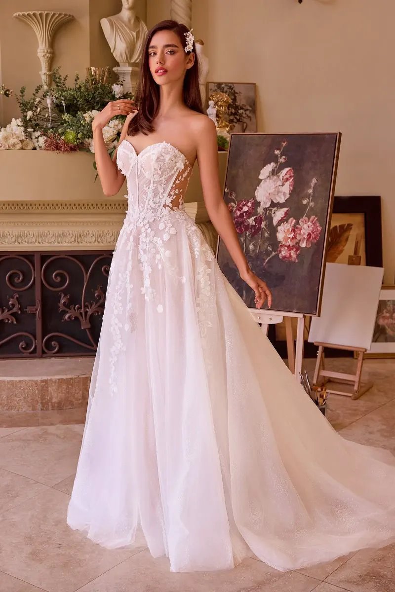 Floral Appliqued Strapless Wedding Ball Gown by Tux-USA
