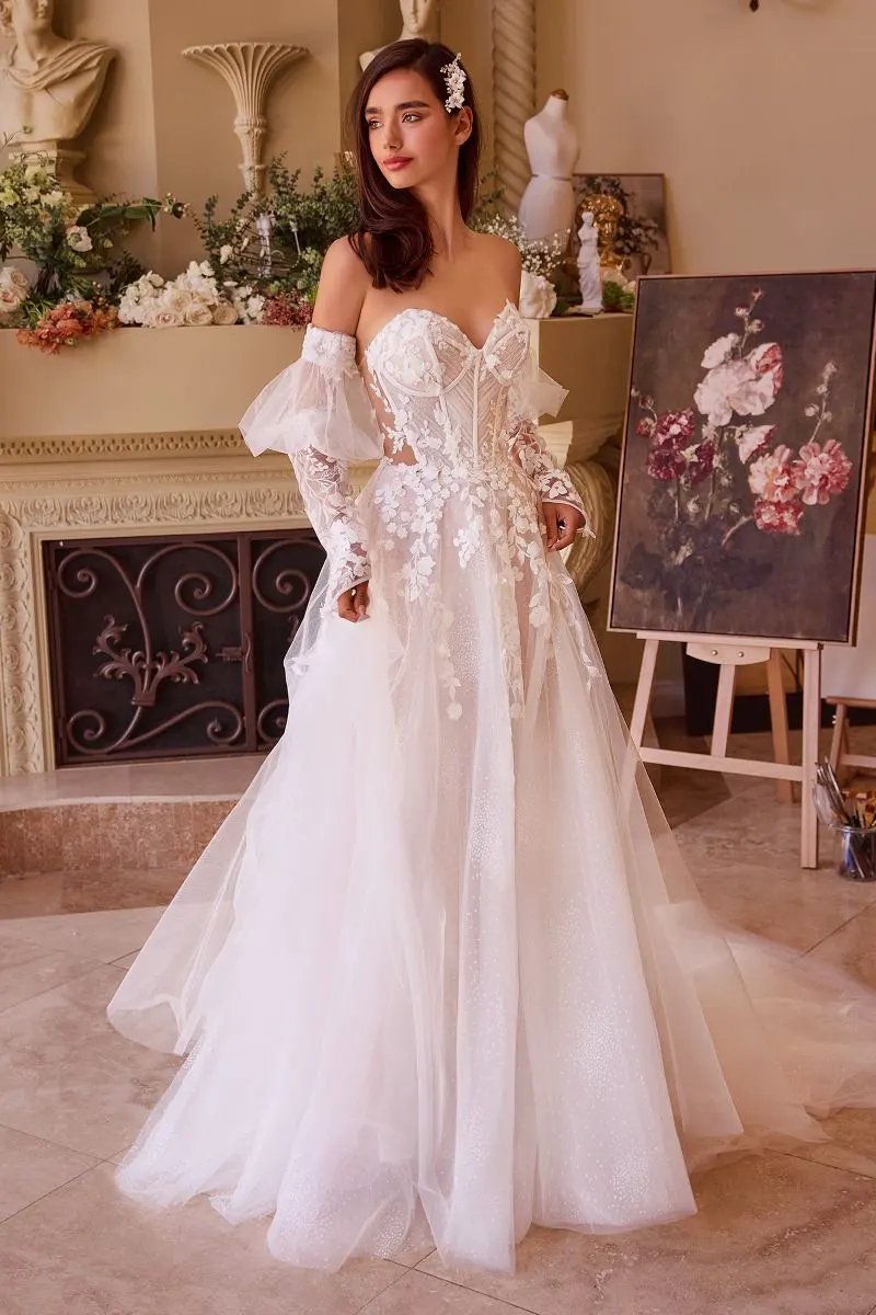 Floral Appliqued Strapless Wedding Ball Gown by Tux-USA