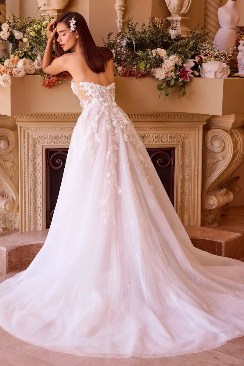 Floral Appliqued Strapless Wedding Ball Gown by Tux-USA