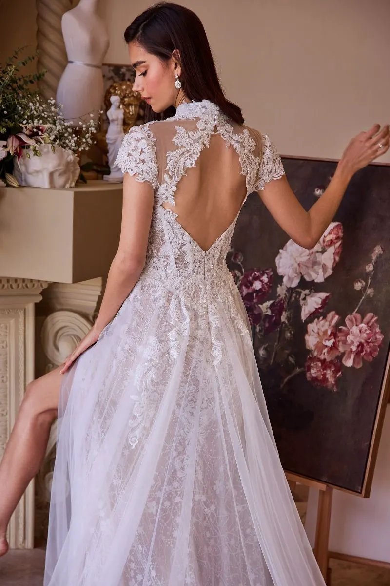 Lace & Tulle Short Sleeve Wedding Gown by Tux-USA