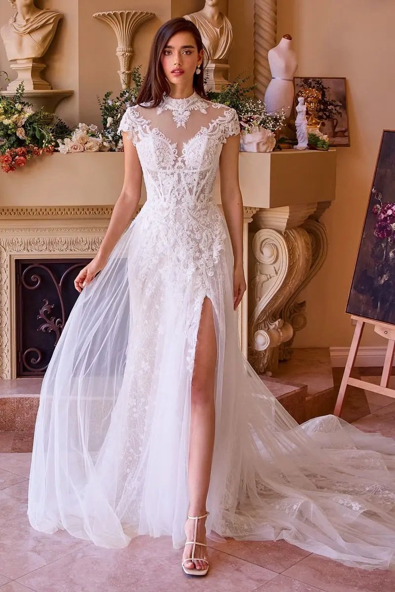 Lace & Tulle Short Sleeve Wedding Gown by Tux-USA