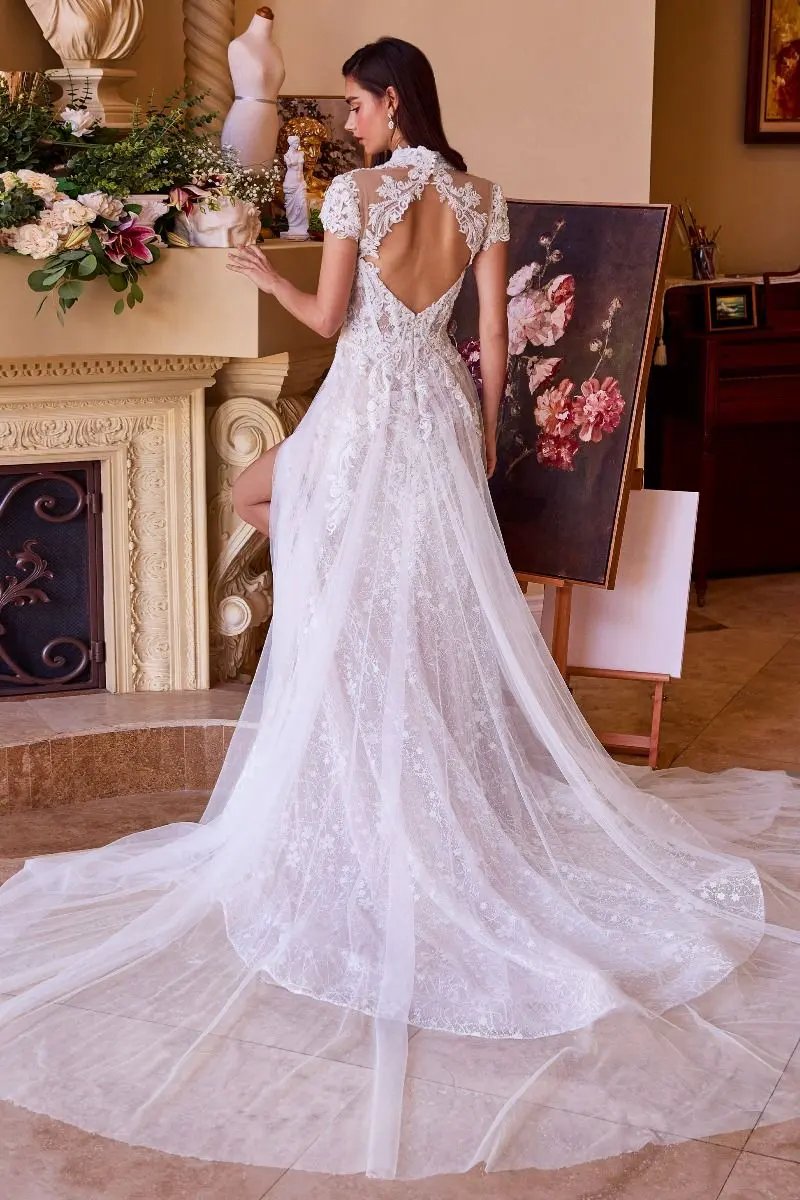 Lace & Tulle Short Sleeve Wedding Gown by Tux-USA
