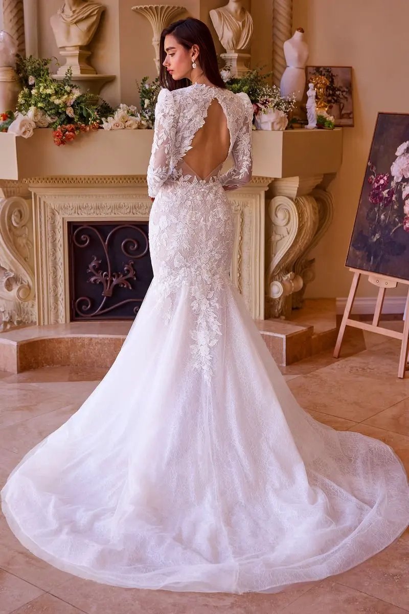 Long Sleeve Lace Mermaid Bridal Gown by Tux-USA