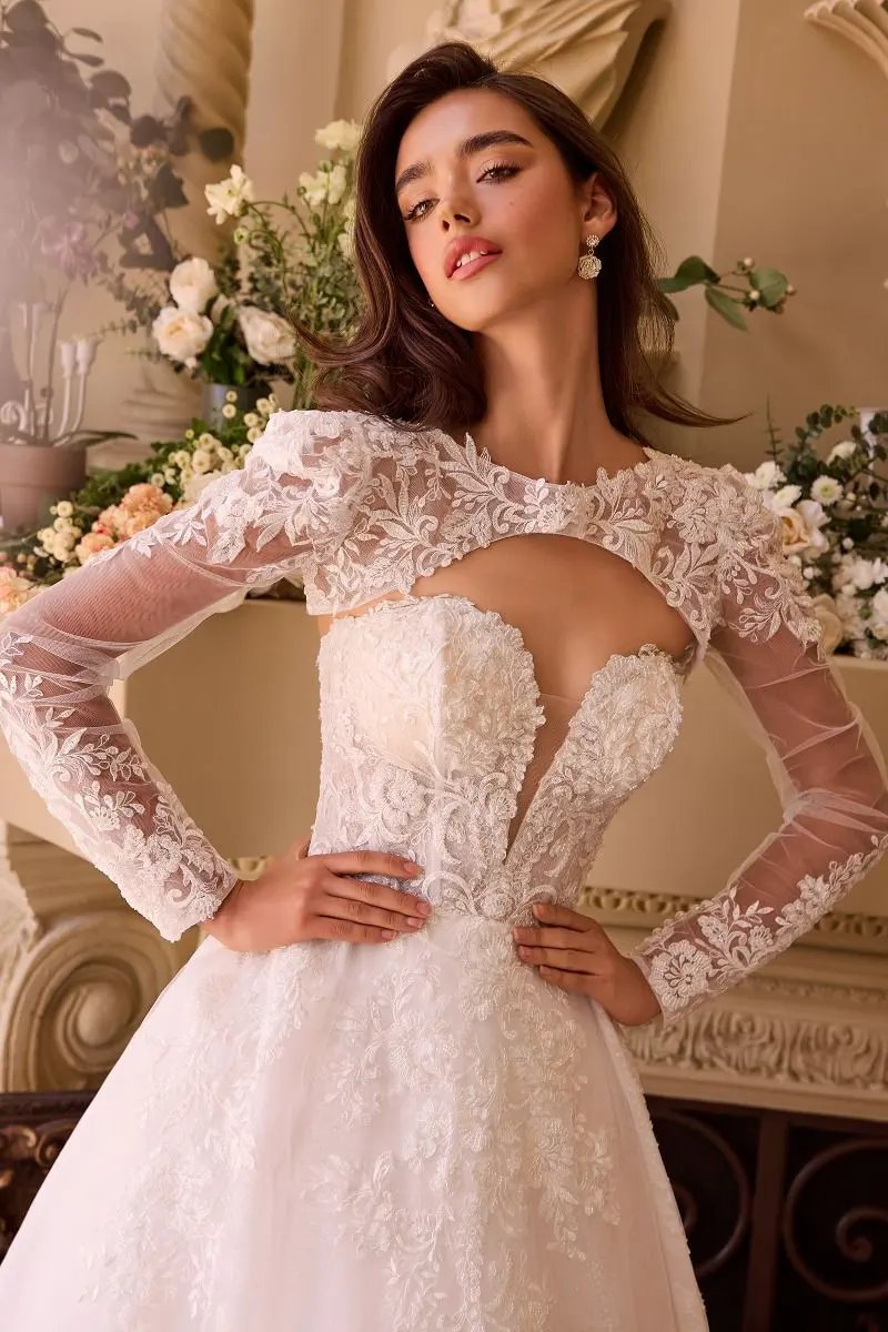 Strapless Wedding Ball Gown & Lace Bolero by Tux-USA