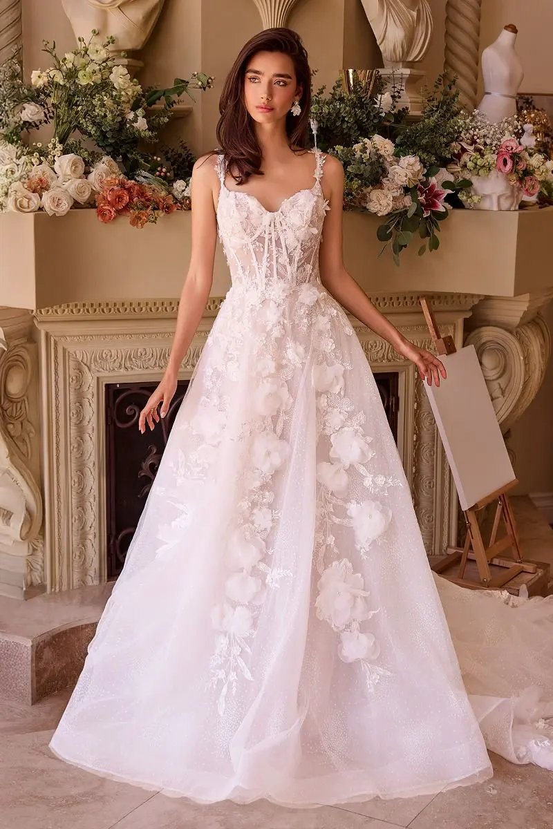 Intricate Floral Applique A-Line Tulle Wedding Dress by Tux-USA