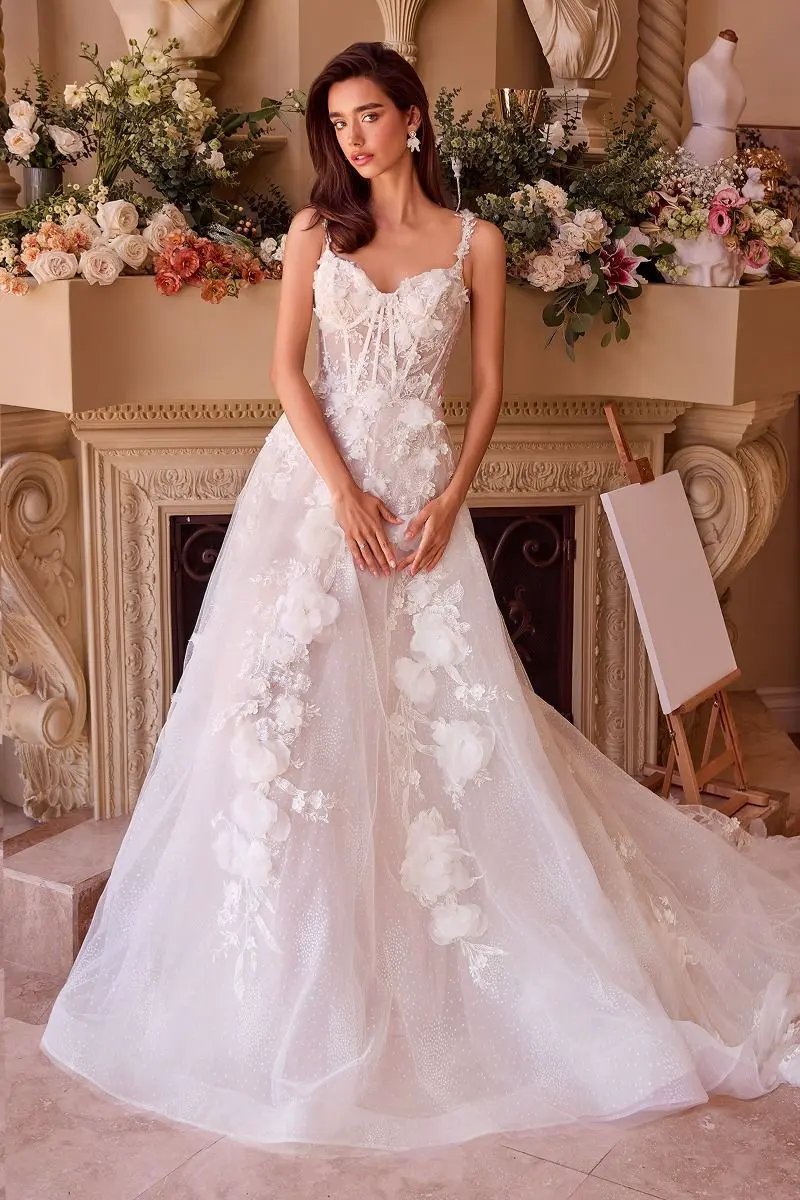 Intricate Floral Applique A-Line Tulle Wedding Dress by Tux-USA