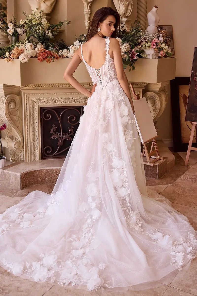 Intricate Floral Applique A-Line Tulle Wedding Dress by Tux-USA