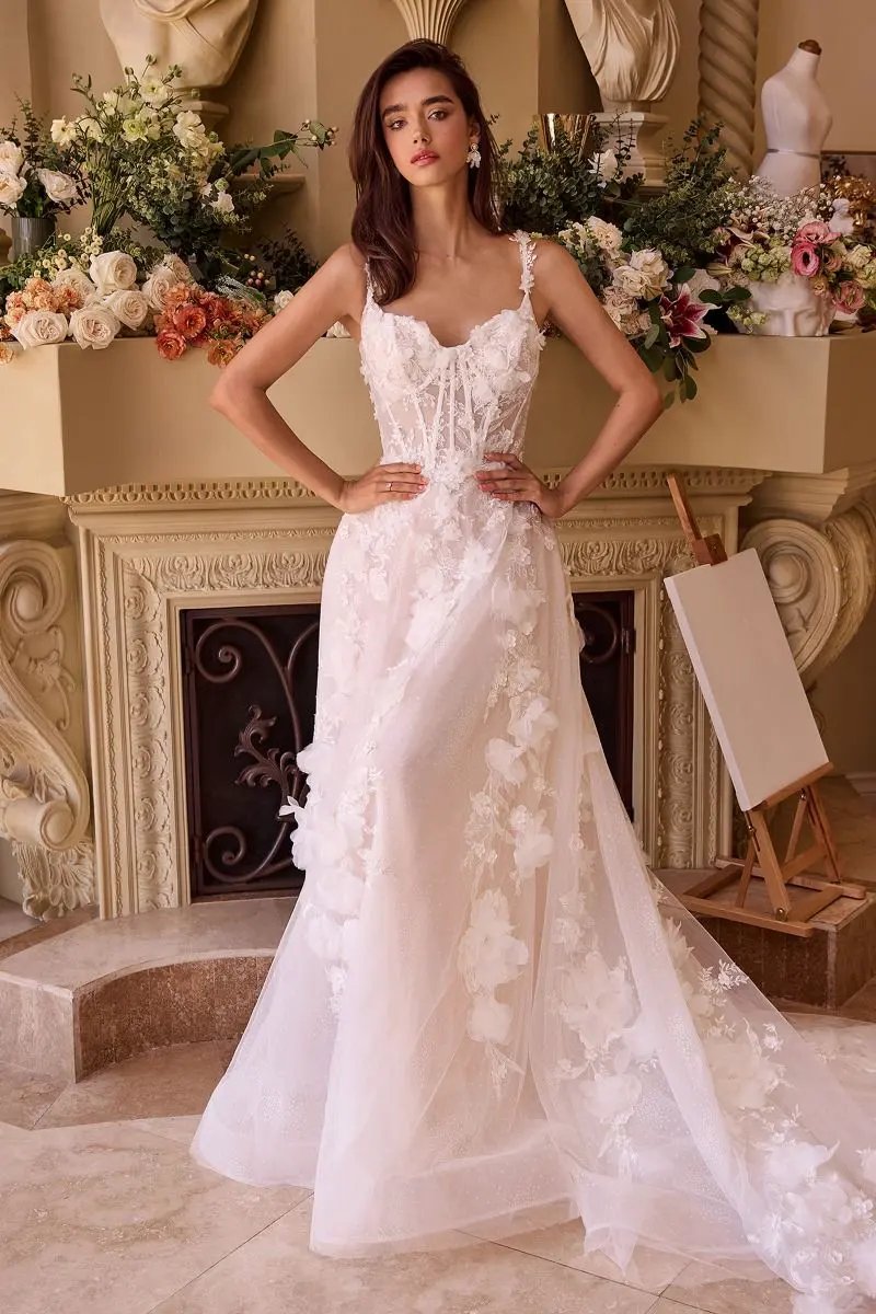 Intricate Floral Applique A-Line Tulle Wedding Dress by Tux-USA