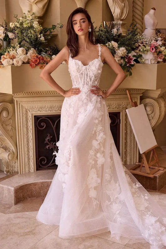 Intricate Floral Applique A-Line Tulle Wedding Dress by Tux-USA