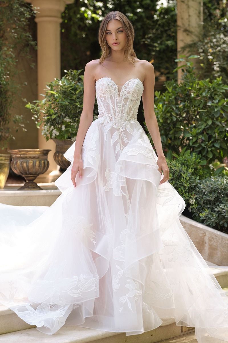 Layered Tulle Strapless Wedding Dress-0