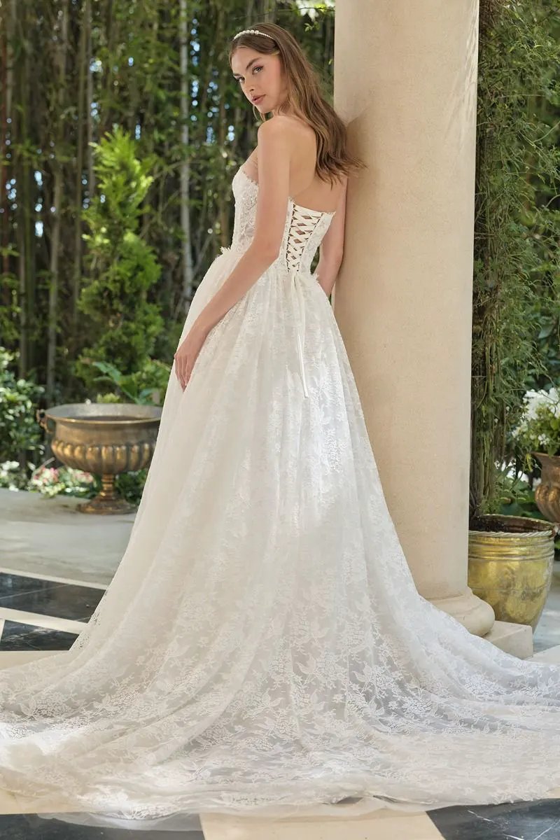 A-Line Wedding Gown With A Strapless Sweetheart Neckline And Intricately Embroidered Lace Bodice. by Tux-USA