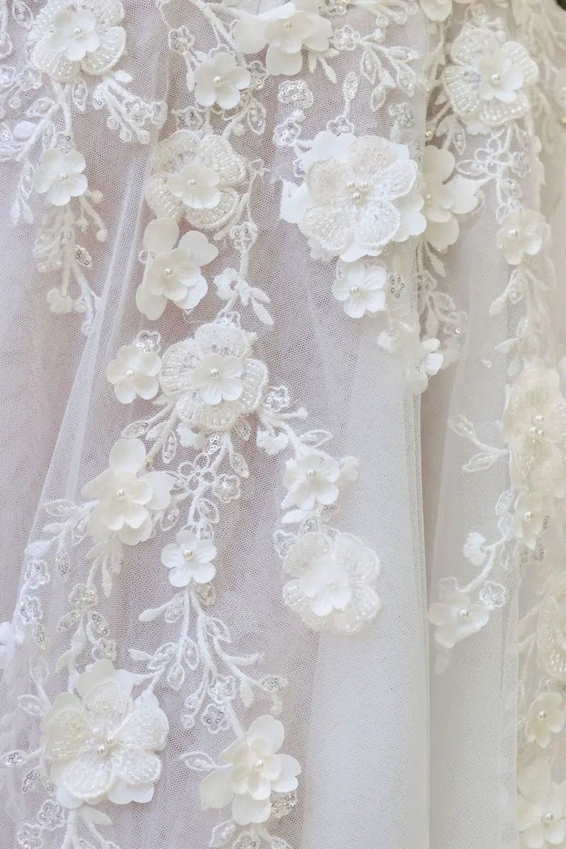 A-Line Wedding Gown Plunging Illusion Neckline Floral Straps Bride Tux-USA by Tux-USA