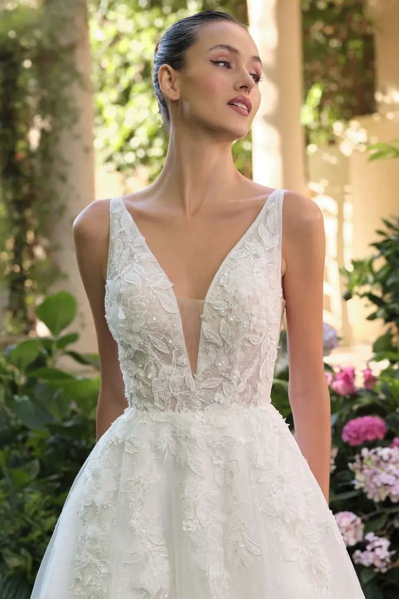 Wedding Ball Gown A Deep V-Neckline And Sleeveless Straps by Tux-USA